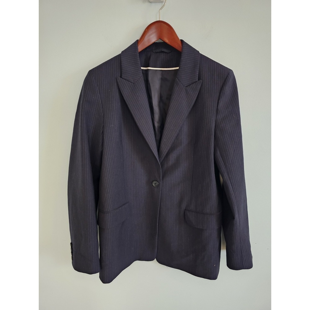 COS Pinstriped Navy Wool Quiet Luxury Old Money Business Blazer Womens Size 4